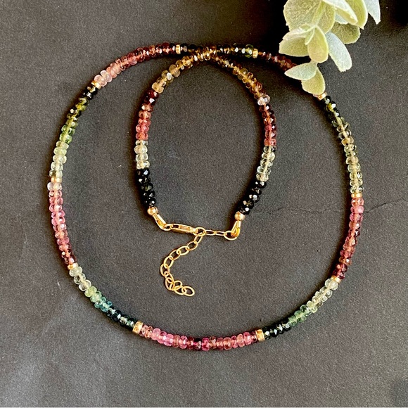 Watermelon Tourmaline Necklace Multi Tourmaline Choker Mixed color Bead Gemstone - Picture 6 of 8